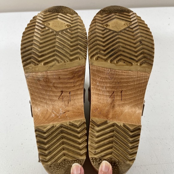 SKANE TOFFELN Sweden Floral Painted Leather Wood Clogs Shoes Womens Size 41 - Picture 12 of 13